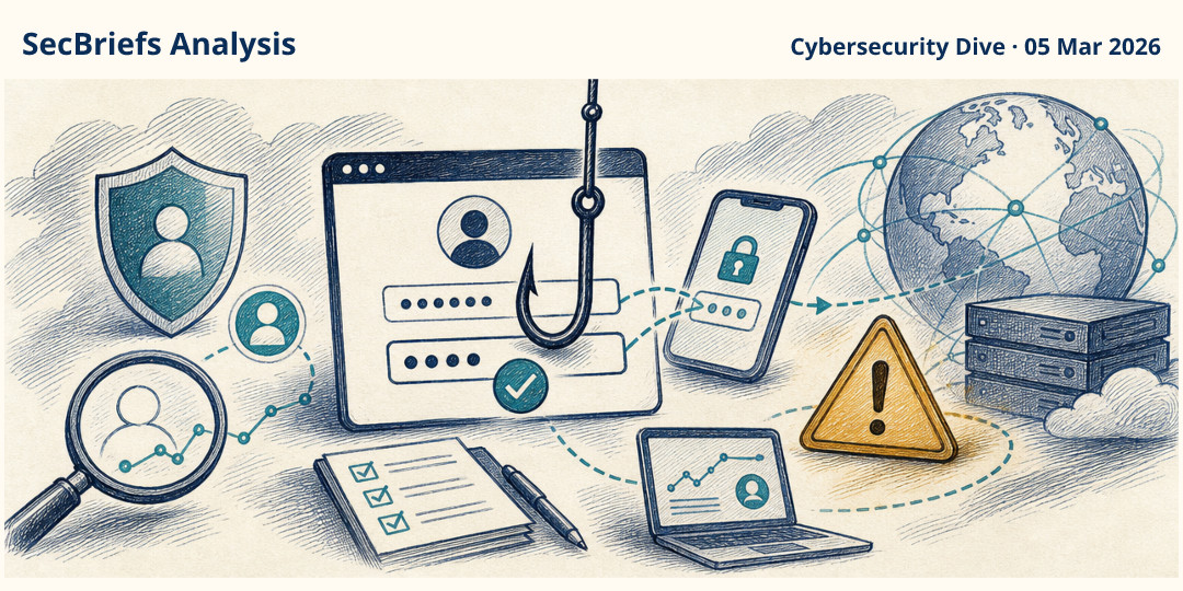 SecBriefs Analysis illustration for “Microsoft and Europol disrupt Tycoon 2FA phishing platform”; source Cybersecurity Dive, 05 Mar 2026.