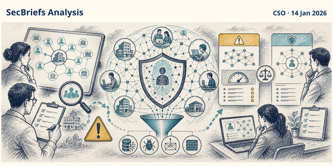 SecBriefs Analysis illustration for “SpyCloud Launches Tool to Monitor Identity Threats Across Vendor Ecosystems”; source CSO, 14 Jan 2026.