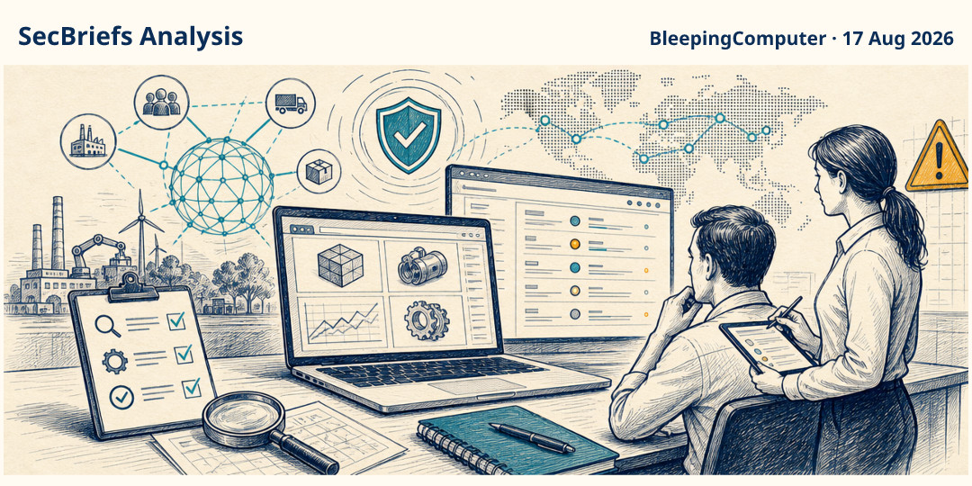 SecBriefs Analysis illustration for “Philips and GE investigate Clop-linked data-theft claims”; source BleepingComputer, 17 Aug 2026.