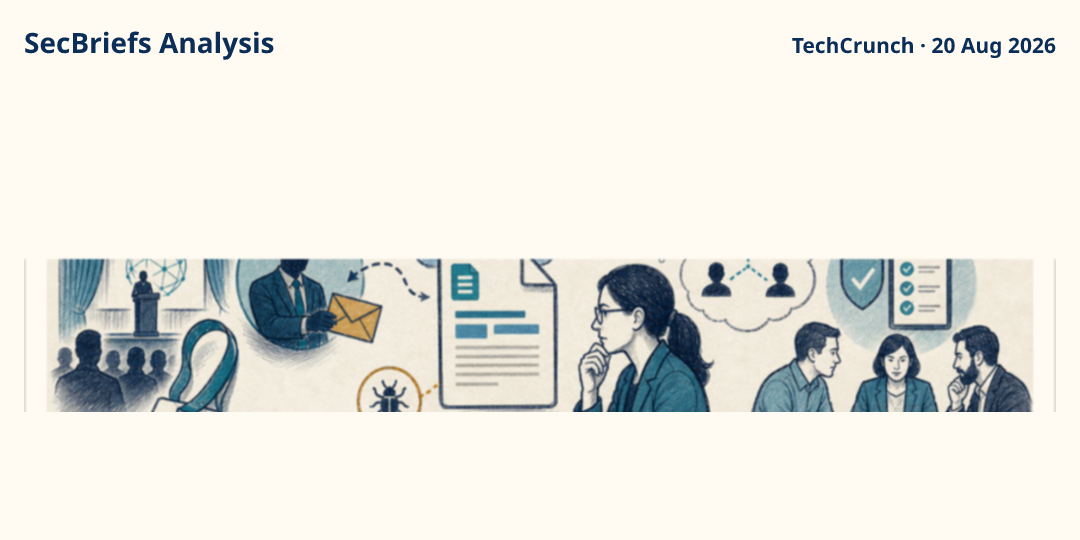 SecBriefs Analysis illustration for “Fake crypto-conference lure targets cybersecurity researchers”; source TechCrunch, 20 Aug 2026.