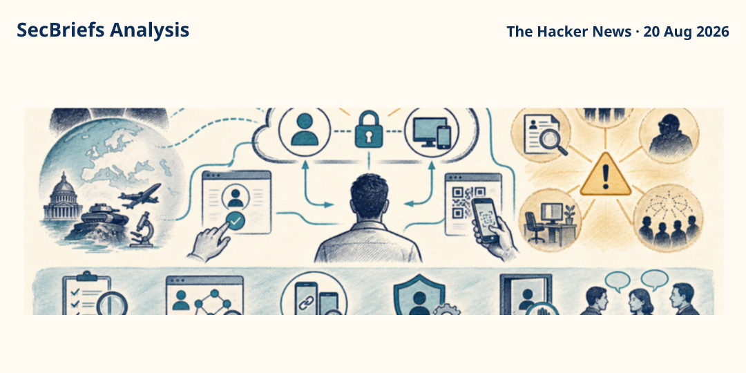 SecBriefs Analysis illustration for “Russian-linked hackers abuse Google OAuth and WhatsApp linking to hijack accounts”; source The Hacker News, 20 Aug 2026.
