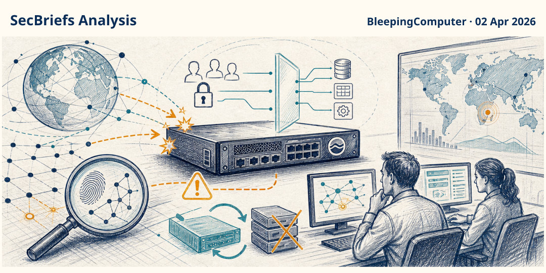 SecBriefs Analysis illustration for “More than 14,000 F5 BIG-IP APM systems remained exposed during active exploitation”; source BleepingComputer, 02 Apr 2026.