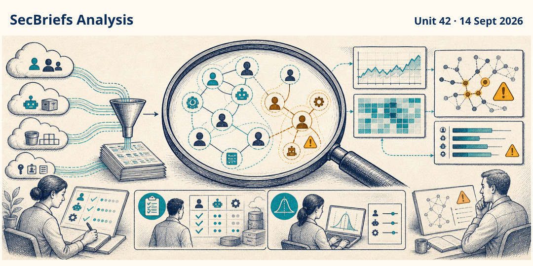 SecBriefs Analysis illustration for “Behavioral clustering offers a way to map cloud identities from audit logs”; source Unit 42, 14 Sept 2026.