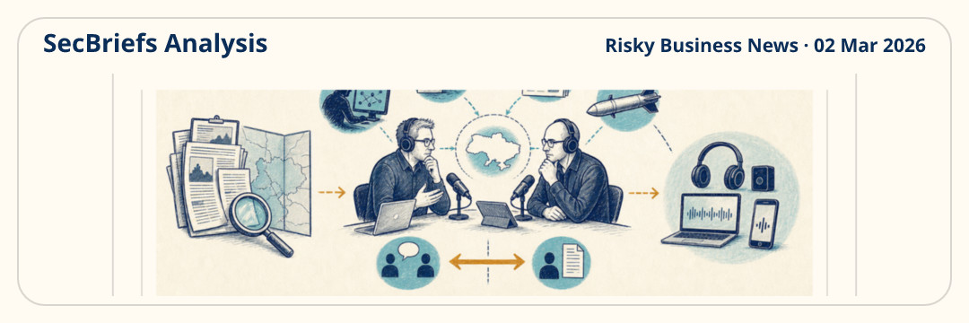 SecBriefs Analysis illustration for “Between Two Nerds examines cyber operations in the war in Ukraine”; source Risky Business News, 02 Mar 2026.