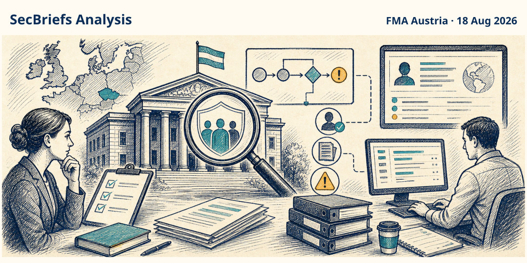 SecBriefs Analysis illustration for “Austria’s FMA sanctions Kurant over anti-money-laundering control failures”; source FMA Austria, 18 Aug 2026.