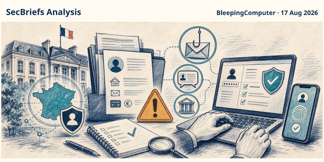 SecBriefs Analysis illustration for “French tax authority data breach affects 678,000 people”; source BleepingComputer, 17 Aug 2026.