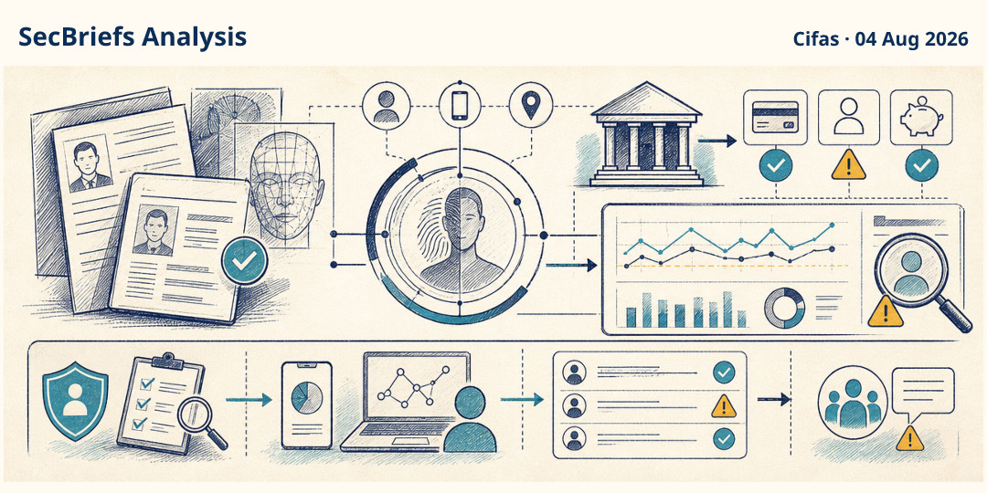 SecBriefs Analysis illustration for “UK identity fraud reaches record levels in the first half of 2026”; source Cifas, 04 Aug 2026.