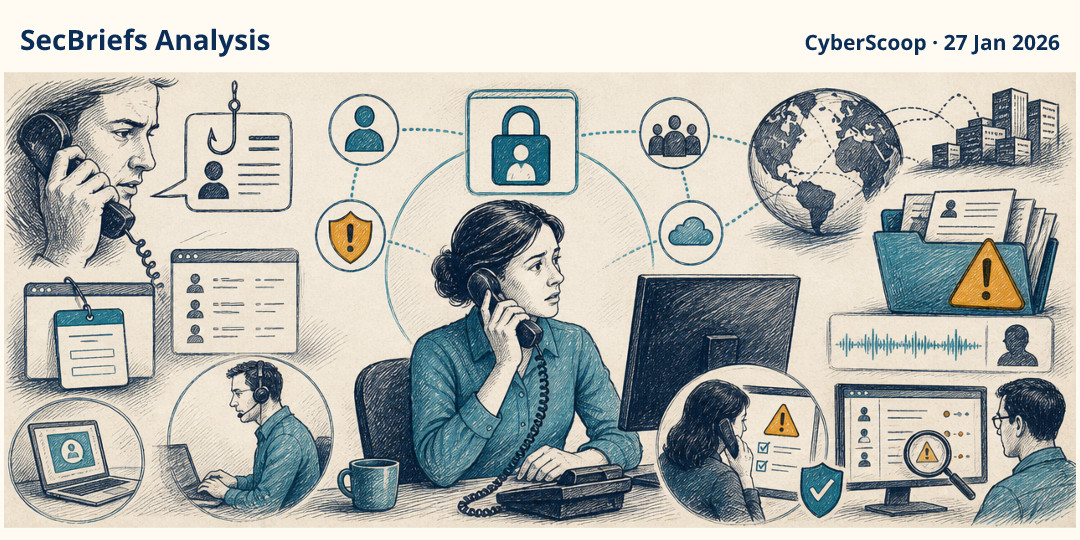 SecBriefs Analysis illustration for “Voice-phishing campaign targets single sign-on accounts in real time”; source CyberScoop, 27 Jan 2026.