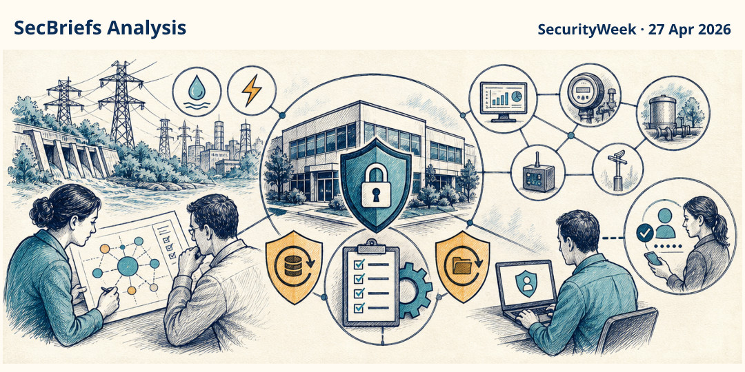 SecBriefs Analysis illustration for “Itron investigated unauthorized access while utility services continued”; source SecurityWeek, 27 Apr 2026.