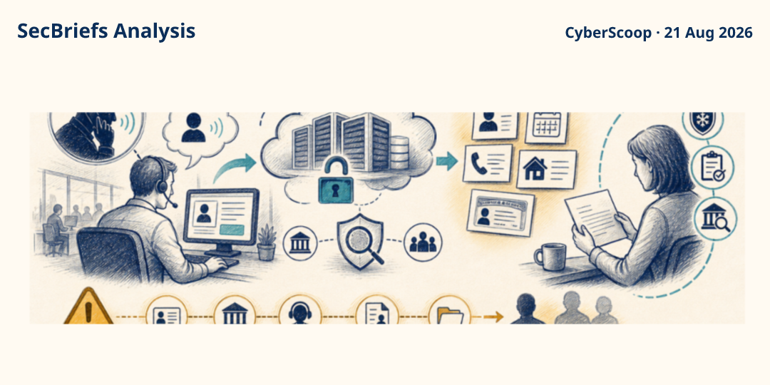 SecBriefs Analysis illustration for “Apollo breach exposes personal data after financial-sector social engineering”; source CyberScoop, 21 Aug 2026.