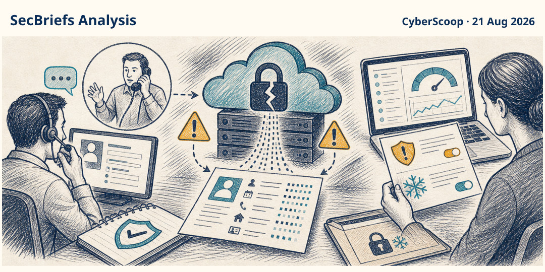 SecBriefs Analysis illustration for “Apollo breach exposes personal data after financial-sector social engineering”; source CyberScoop, 21 Aug 2026.