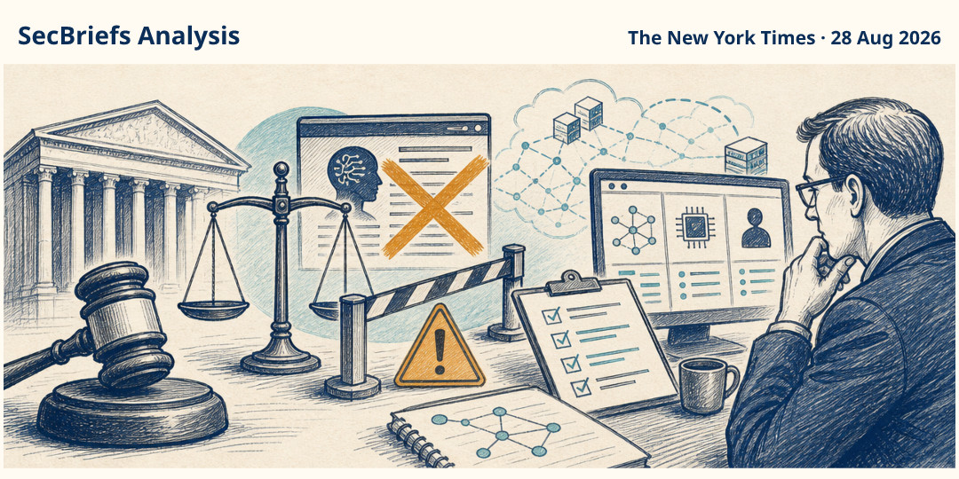 SecBriefs Analysis illustration for “Judge reportedly rules Anthropic blacklisting was illegal”; source The New York Times, 28 Aug 2026.