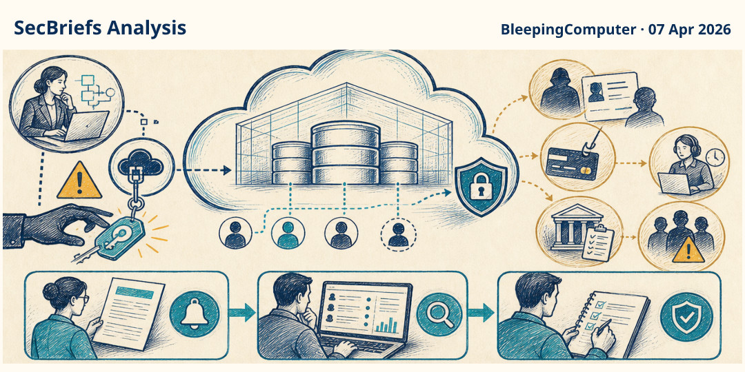 SecBriefs Analysis illustration for “Snowflake customers faced exposure after integration-provider token theft”; source BleepingComputer, 07 Apr 2026.