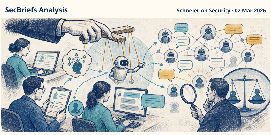 SecBriefs Analysis illustration for “Moltbook’s AI-only image is challenged by evidence of human direction”; source Schneier on Security, 02 Mar 2026.