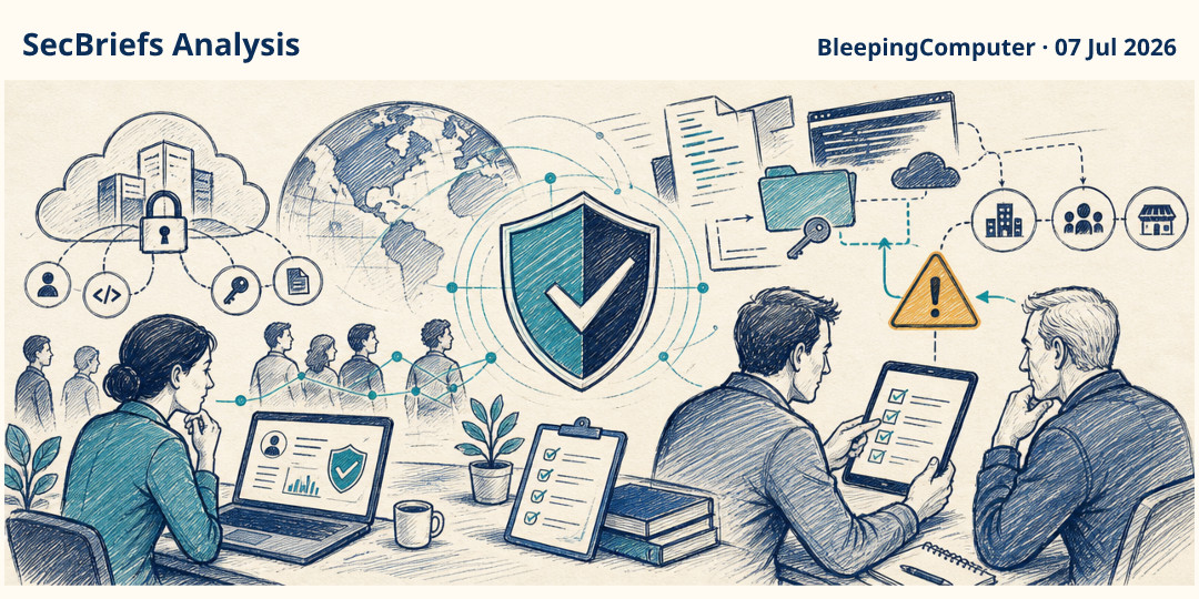 SecBriefs Analysis illustration for “Accenture confirms breach after hacker offers 35GB of data for sale”; source BleepingComputer, 07 Jul 2026.