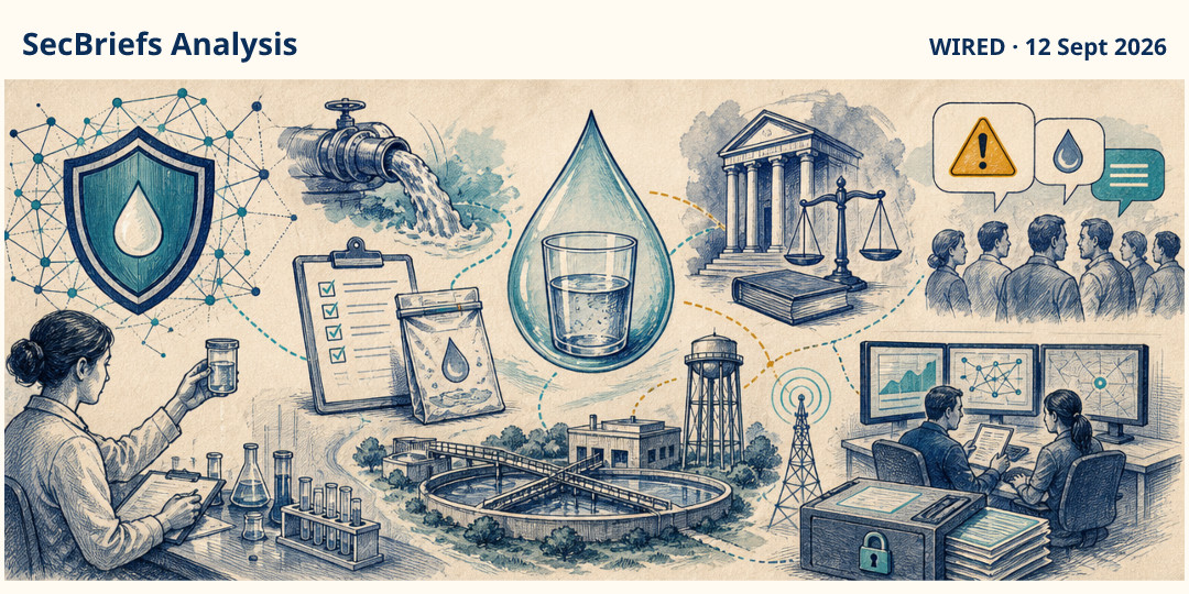 SecBriefs Analysis illustration for “When Water Safety Information Is Contested, Operational Trust Becomes a Security Issue”; source WIRED, 12 Sept 2026.