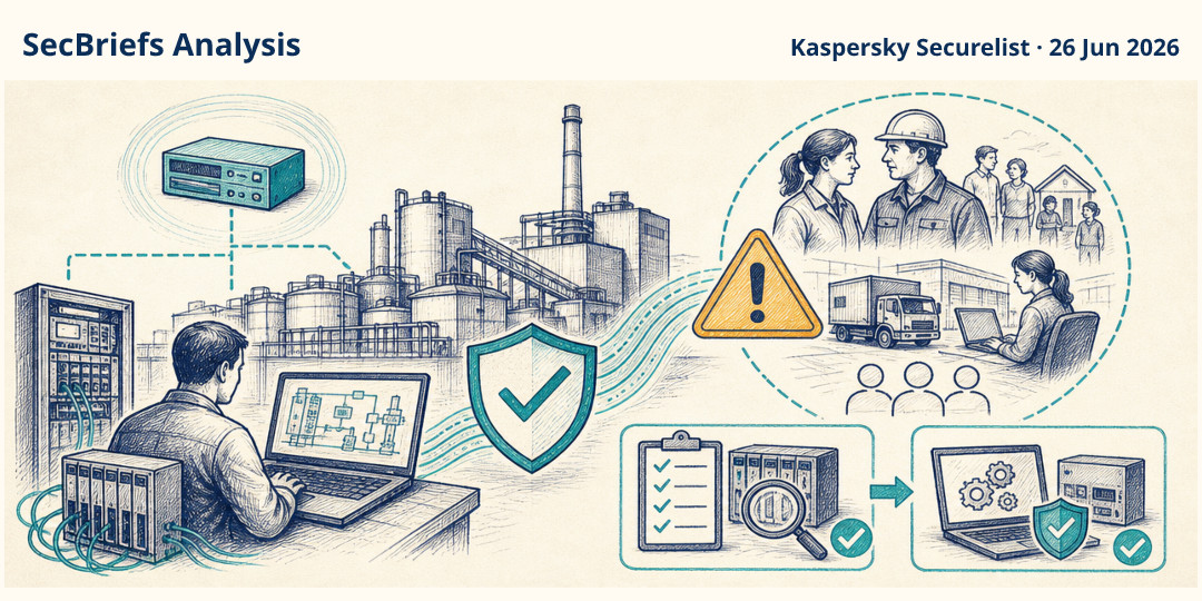 SecBriefs Analysis illustration for “Schneider software flaw could expose industrial facilities through license servers”; source Kaspersky Securelist, 26 Jun 2026.