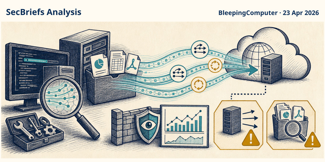 SecBriefs Analysis illustration for “Trigona ransomware adopts a custom data-exfiltration tool”; source BleepingComputer, 23 Apr 2026.