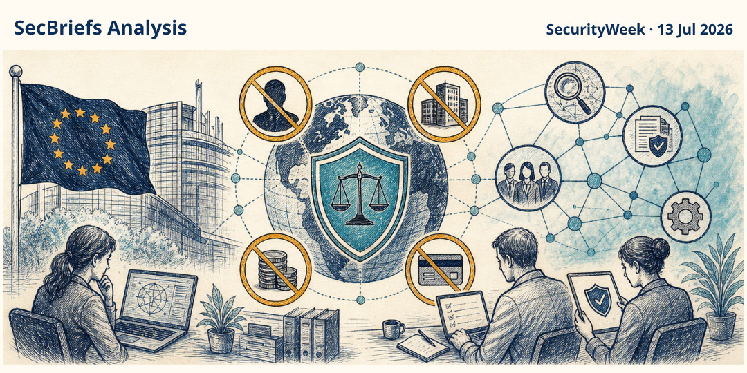 SecBriefs Analysis illustration for “EU sanctions Russian intelligence-linked actors over long-running cyber espionage”; source SecurityWeek, 13 Jul 2026.