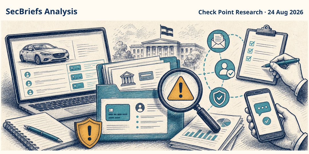 SecBriefs Analysis illustration for “Latvia’s CSDD confirms breach affecting payment records”; source Check Point Research, 24 Aug 2026.