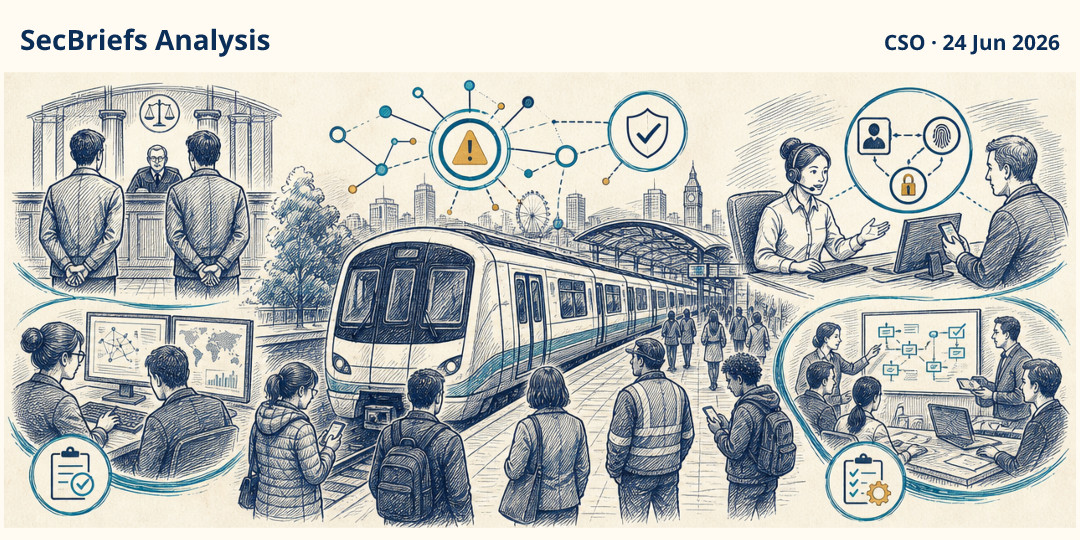 SecBriefs Analysis illustration for “Two attackers convicted over cyberattack that cost London transport £38 million”; source CSO, 24 Jun 2026.