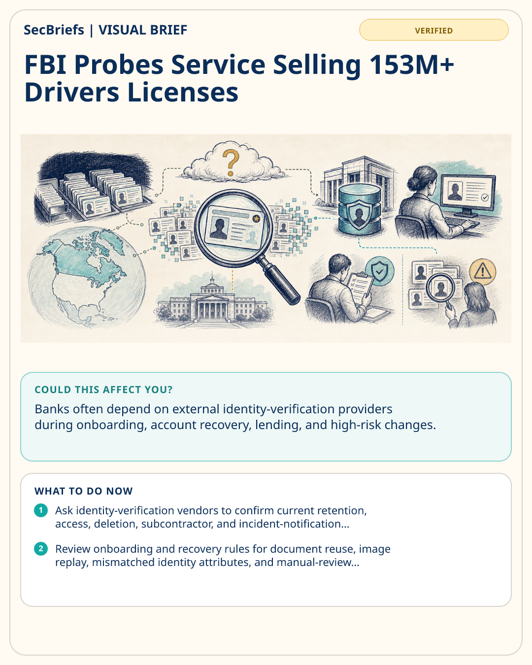 SecBriefs visual brief for FBI Probes Service Selling 153M+ Drivers Licenses