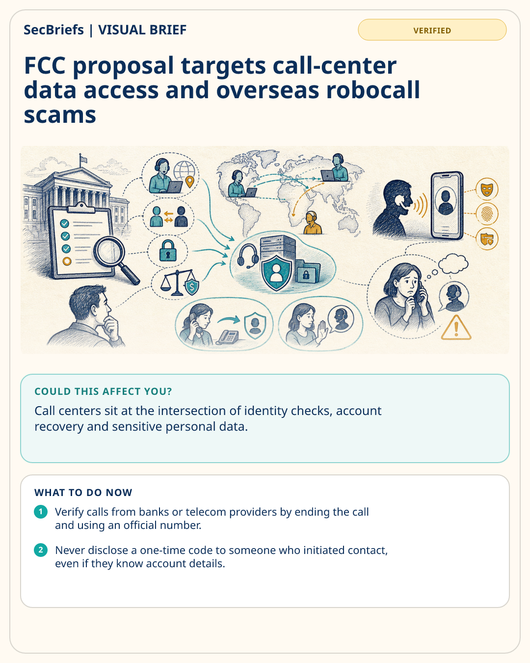 SecBriefs visual brief for FCC proposal targets call-center data access and overseas robocall scams