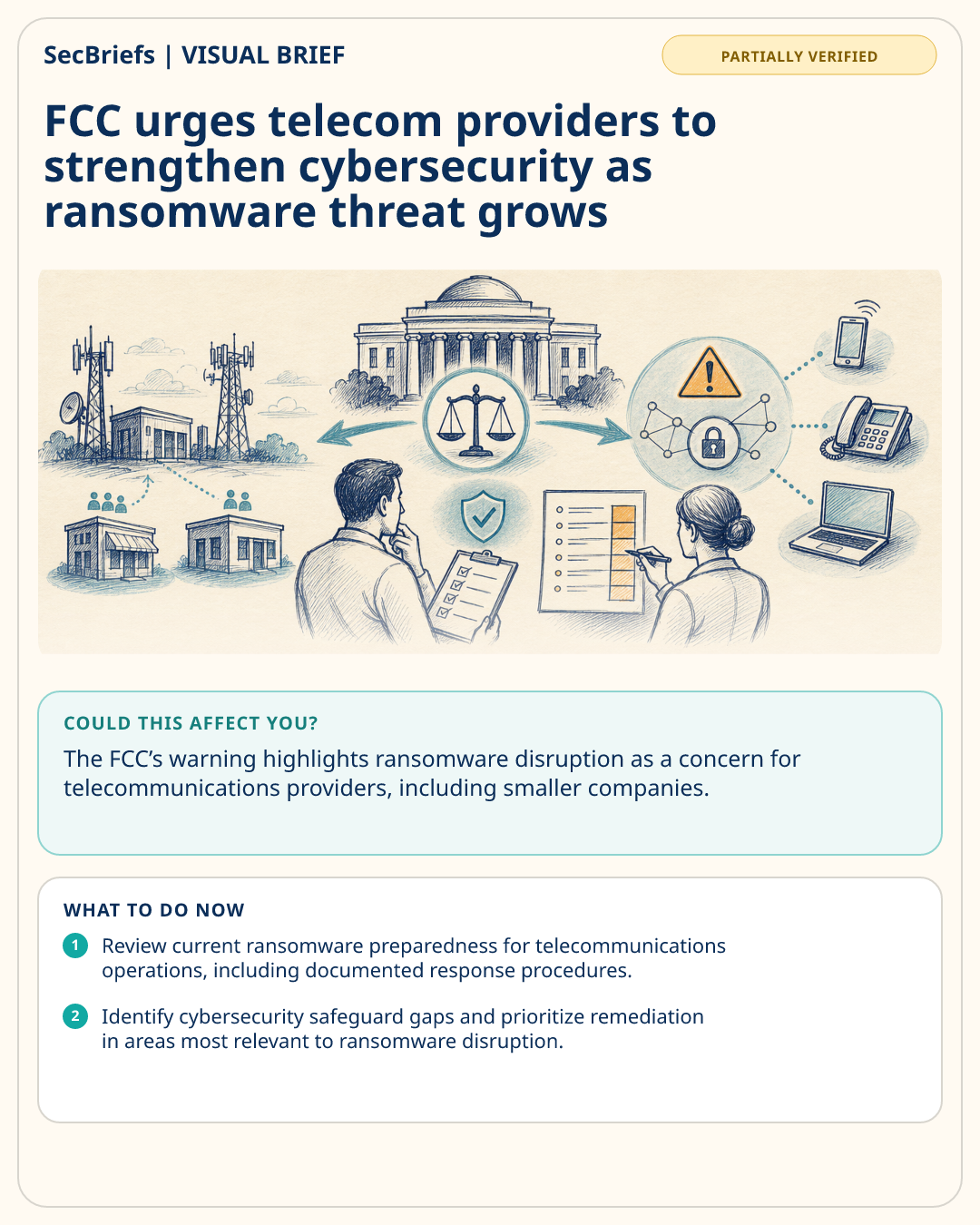 SecBriefs visual brief for FCC urges telecom providers to strengthen cybersecurity as ransomware threat grows