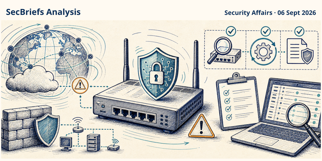 SecBriefs Analysis illustration for “MikroTik RouterOS SSH exploitation requires emergency exposure checks”; source Security Affairs, 06 Sept 2026.