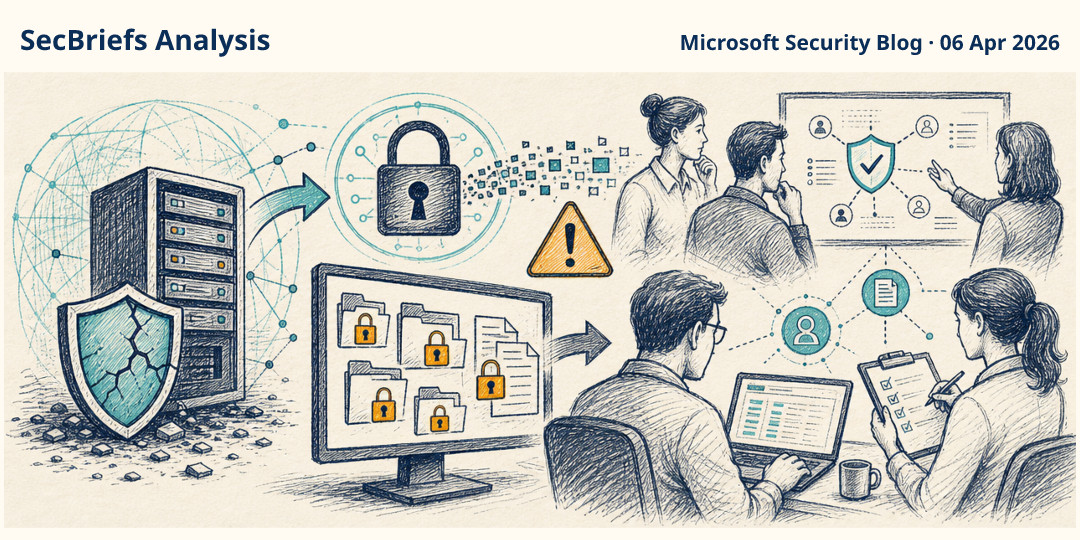 SecBriefs Analysis illustration for “Medusa ransomware can move from exposed server to encryption within a day”; source Microsoft Security Blog, 06 Apr 2026.