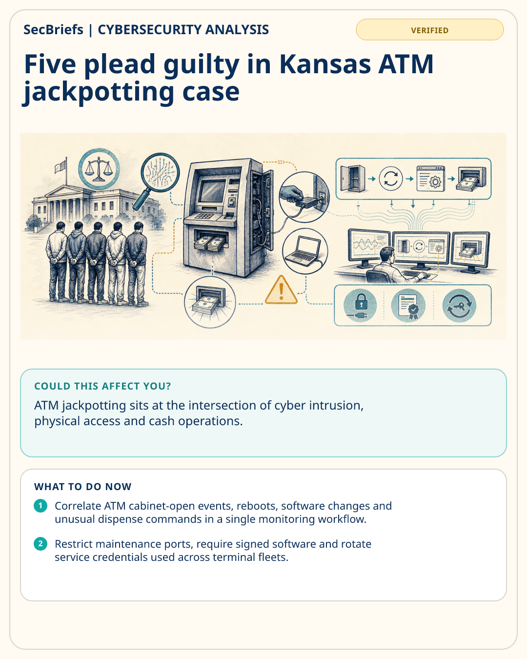 SecBriefs visual brief for Five plead guilty in Kansas ATM jackpotting case