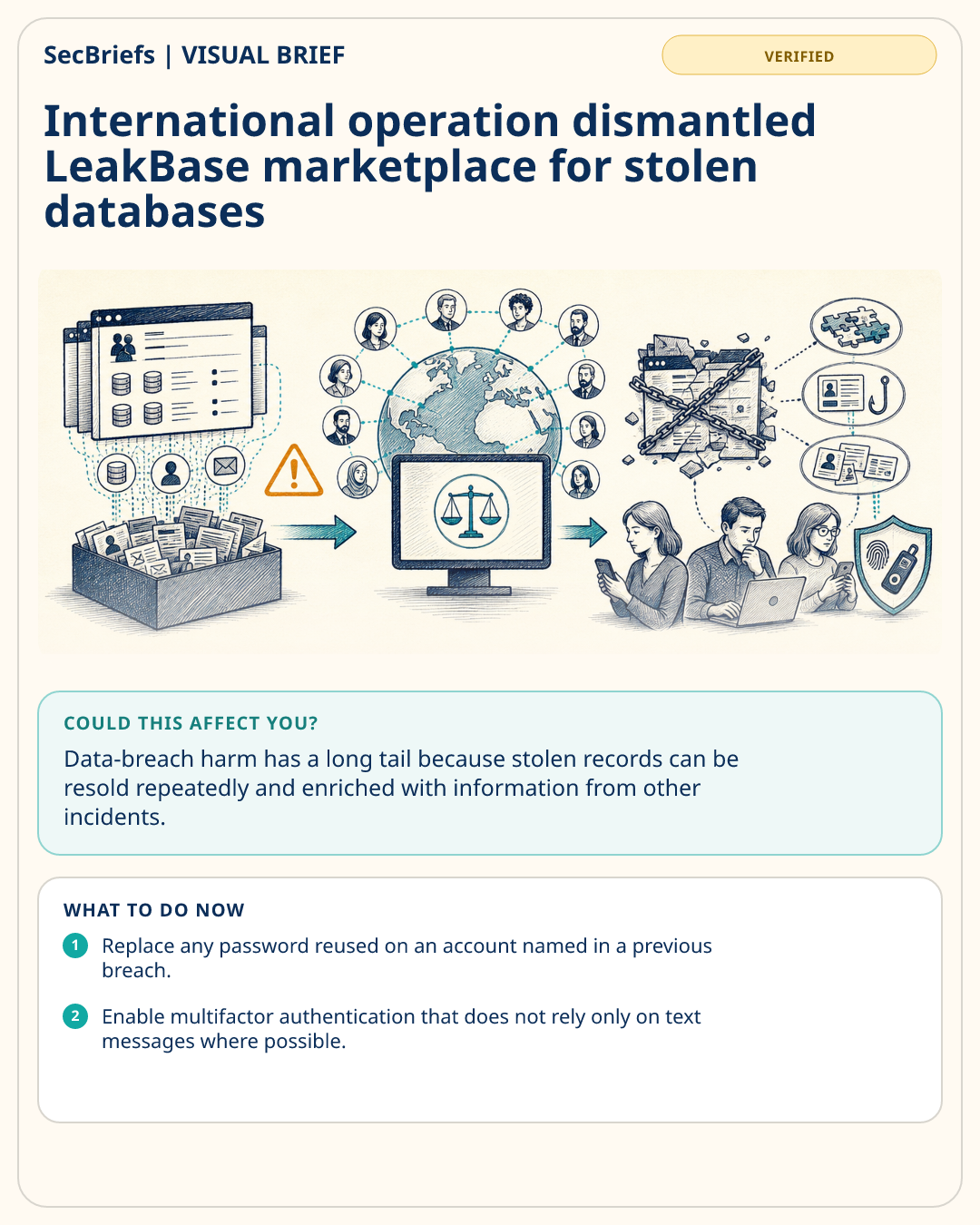 SecBriefs visual brief for International operation dismantled LeakBase marketplace for stolen databases