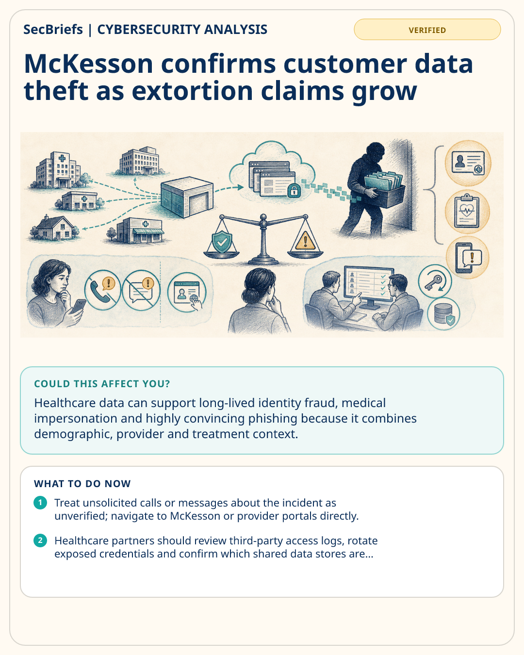 SecBriefs visual brief for McKesson confirms customer data theft as extortion claims grow