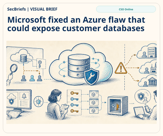 SecBriefs homepage illustration for “Microsoft fixed an Azure flaw that could expose customer databases”; source CSO Online.