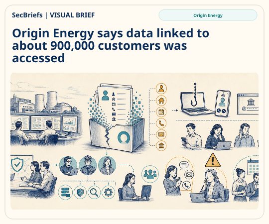 SecBriefs homepage illustration for “Origin Energy says data linked to about 900,000 customers was accessed”; source Origin Energy.