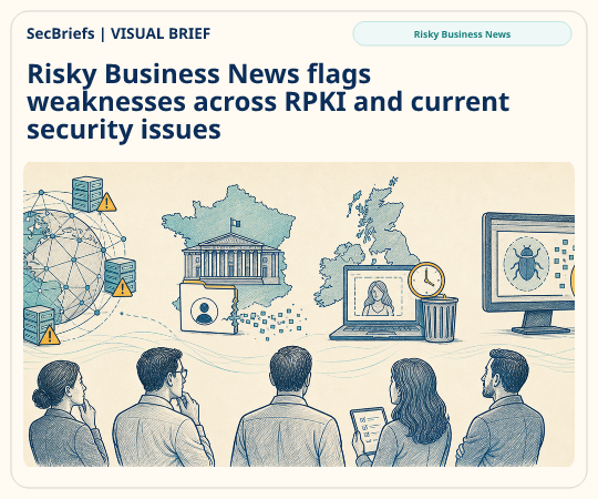 SecBriefs homepage illustration for “Risky Business News flags weaknesses across RPKI and current security issues”; source Risky Business News.