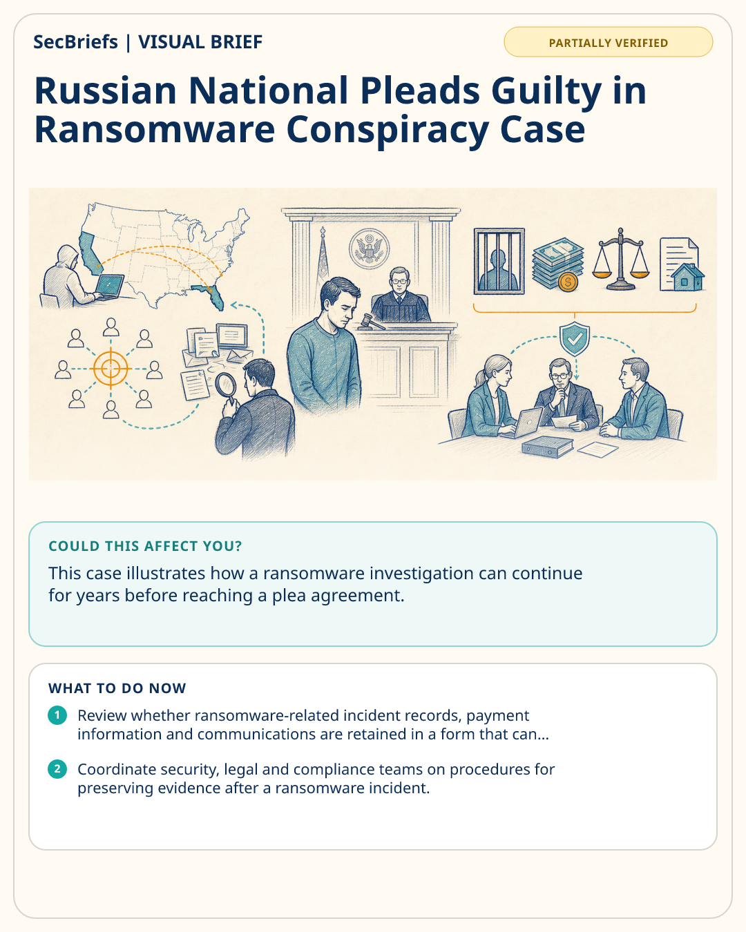 SecBriefs visual brief for Russian National Pleads Guilty in Ransomware Conspiracy Case