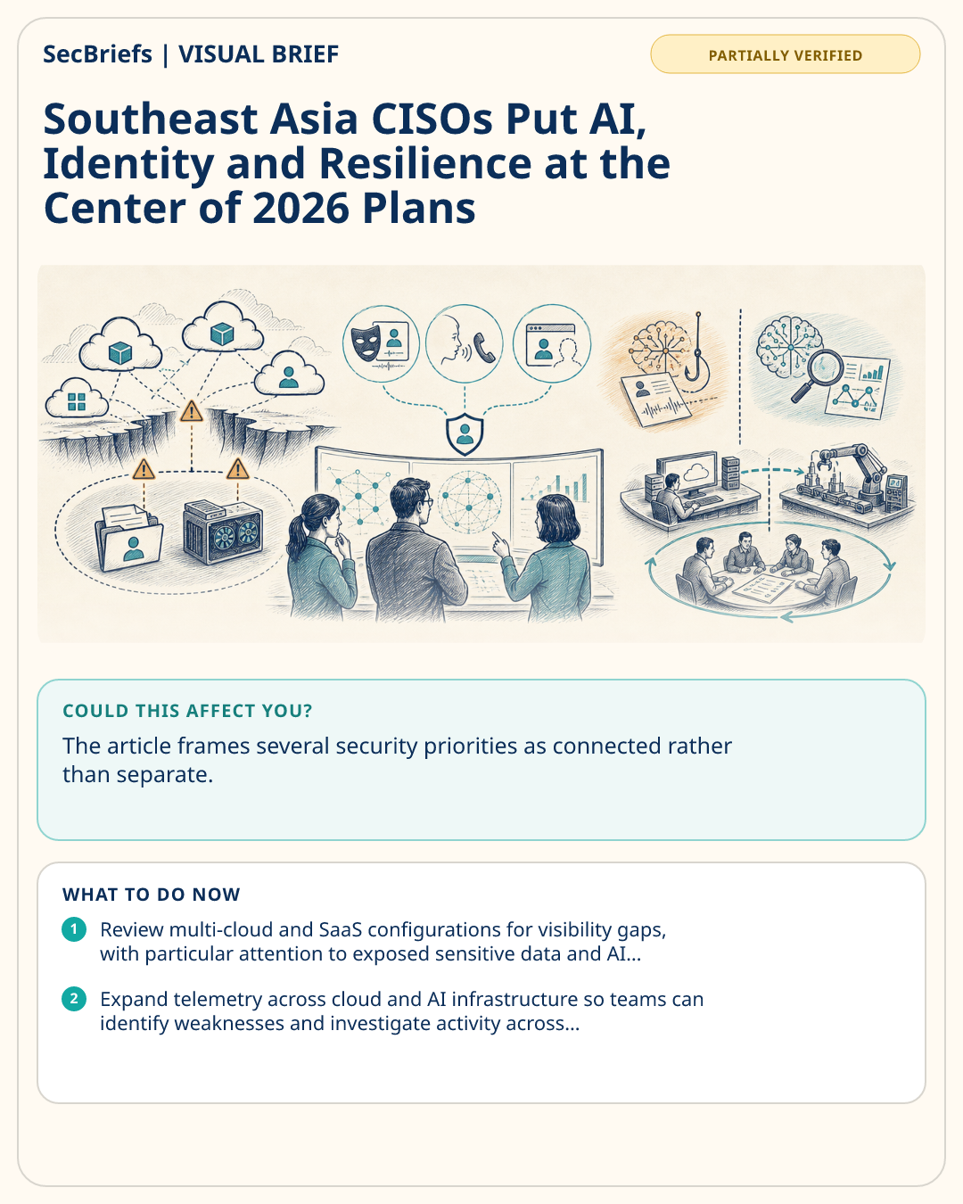 SecBriefs visual brief for Southeast Asia CISOs Put AI, Identity and Resilience at the Center of 2026 Plans