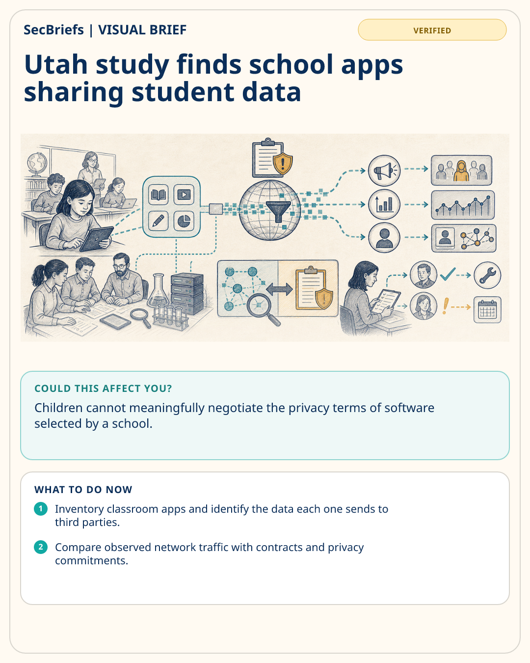 SecBriefs visual brief for Utah study finds school apps sharing student data